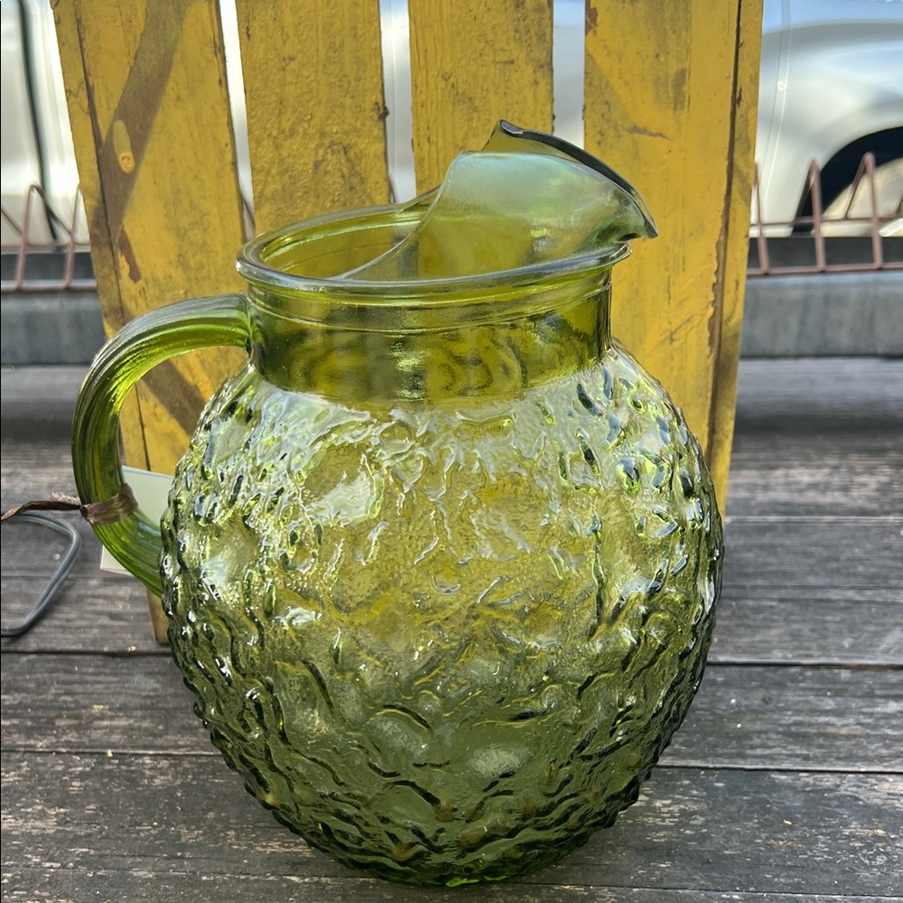 Green Textured Glass Pitcher